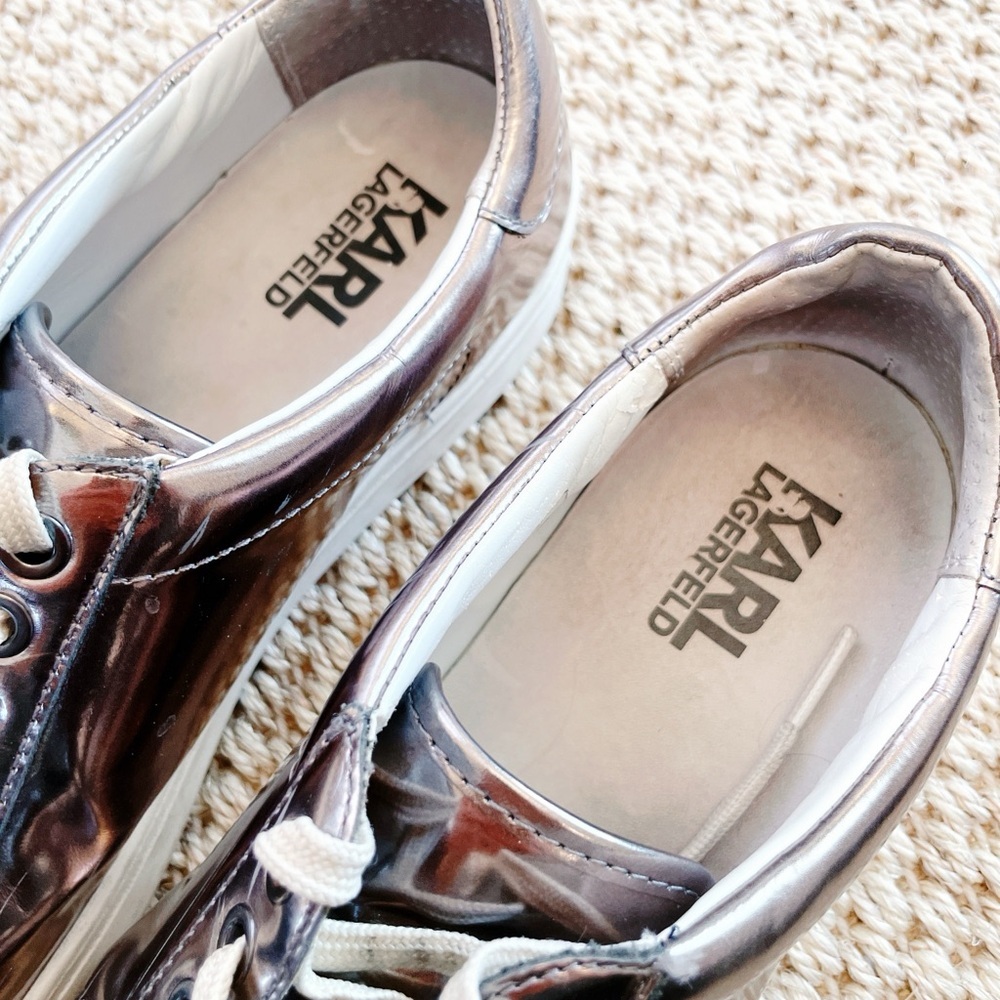 Karl Lagerfeld Paris Metallic Sneakers Women’s Size 8 Silver Karl Icon KL61033 - Picture 4 of 7